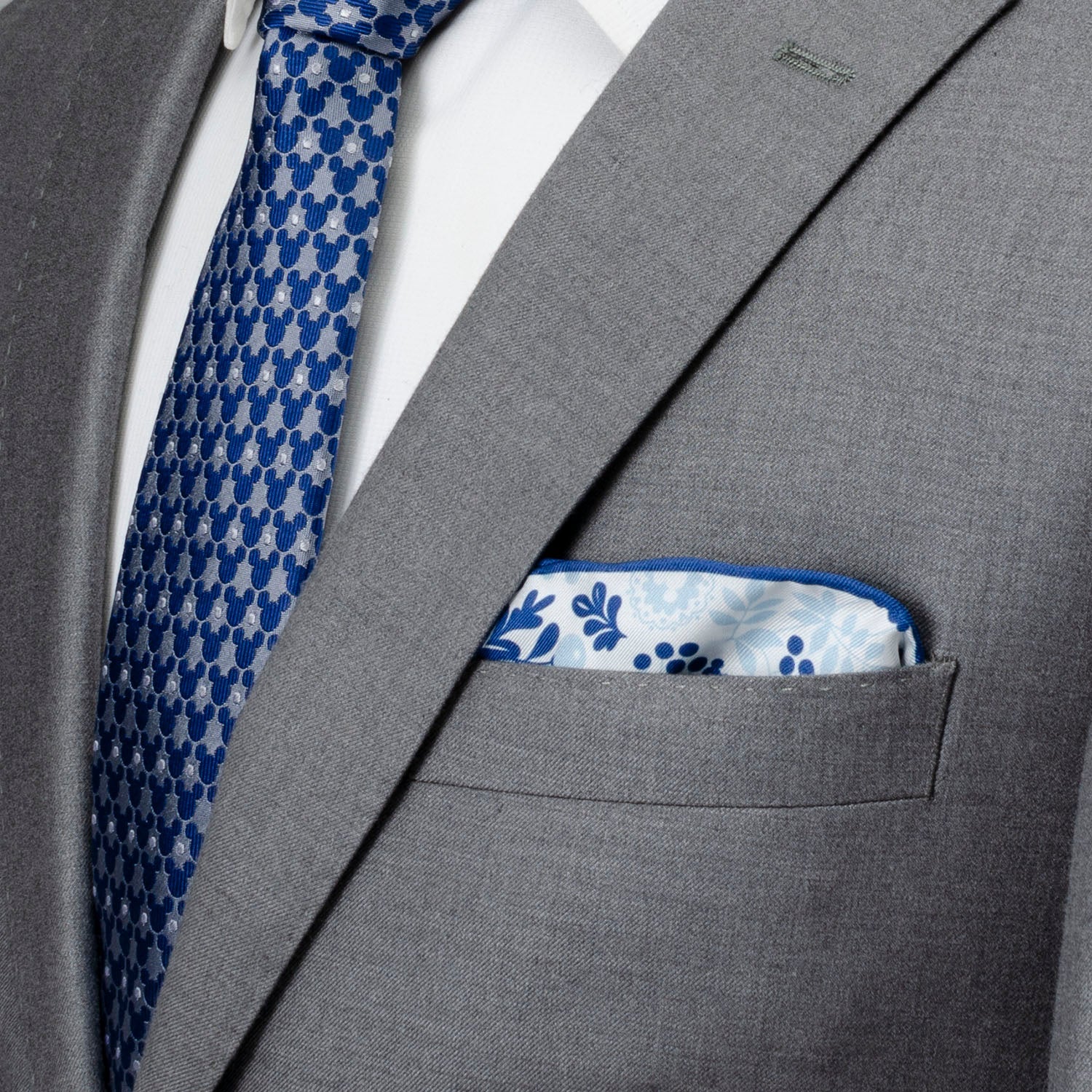Disney Mickey Mouse Floral White and Blue Silk Pocket Square - Image 2
