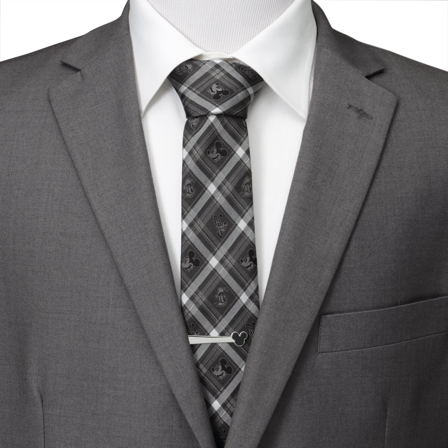 Disney Mickey and Friends Charcoal Plaid Men's Necktie - Image 2
