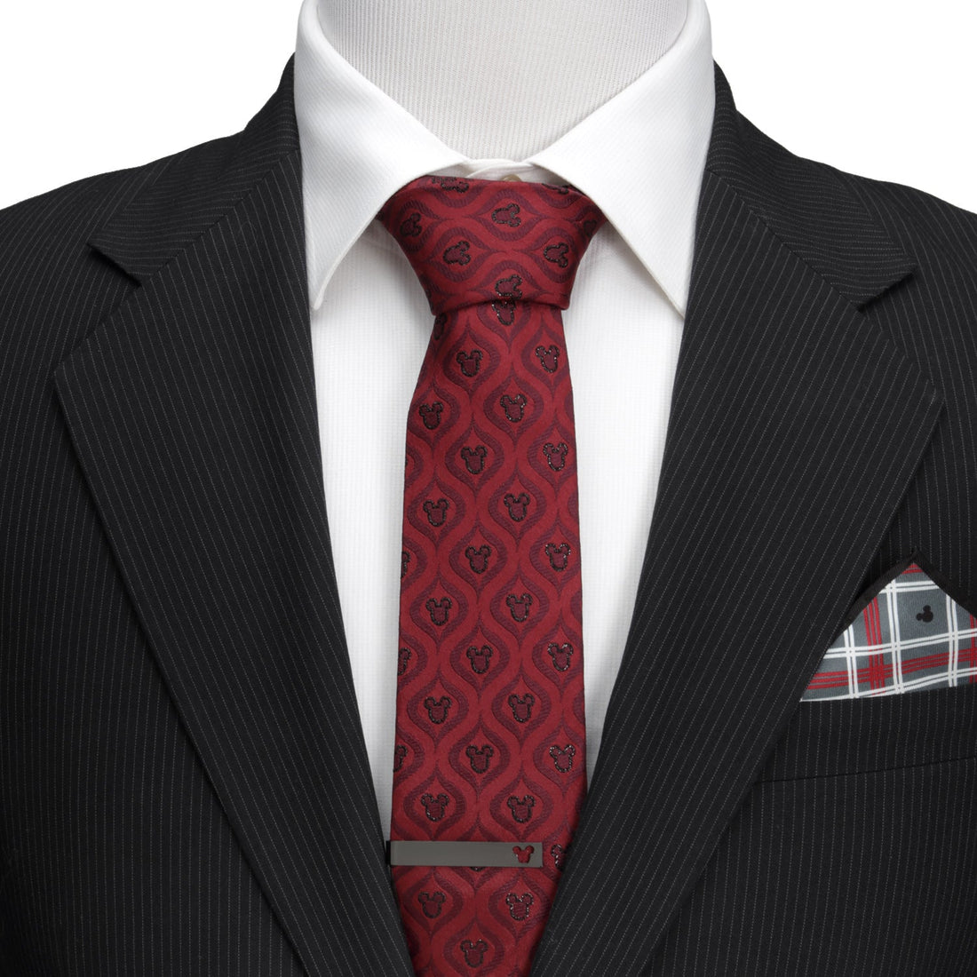 Disney Mickey Mouse Holiday Red and Black Geometric Silk Tie - Image 2