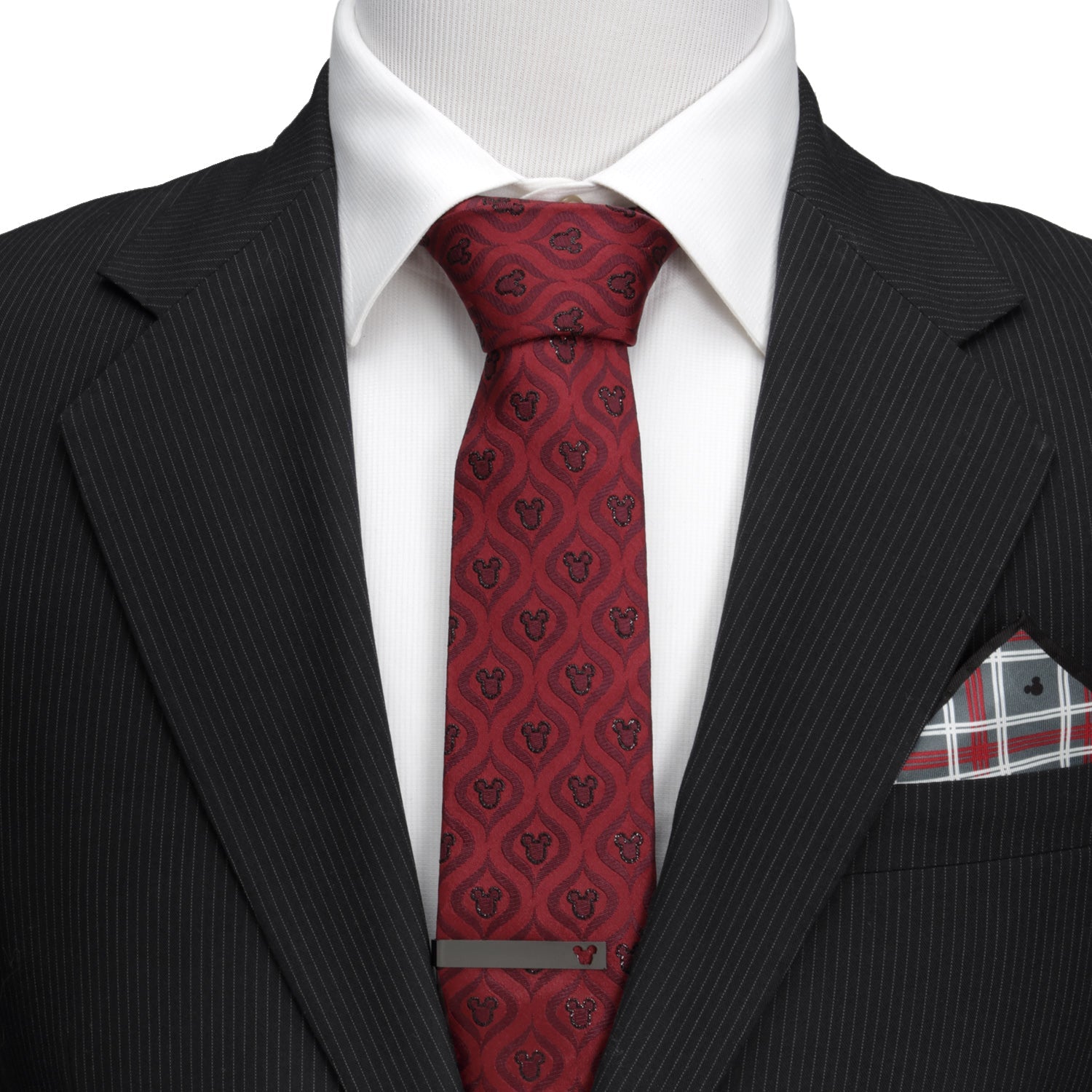 Disney Mickey Mouse Holiday Red and Black Geometric Silk Tie - Image 2