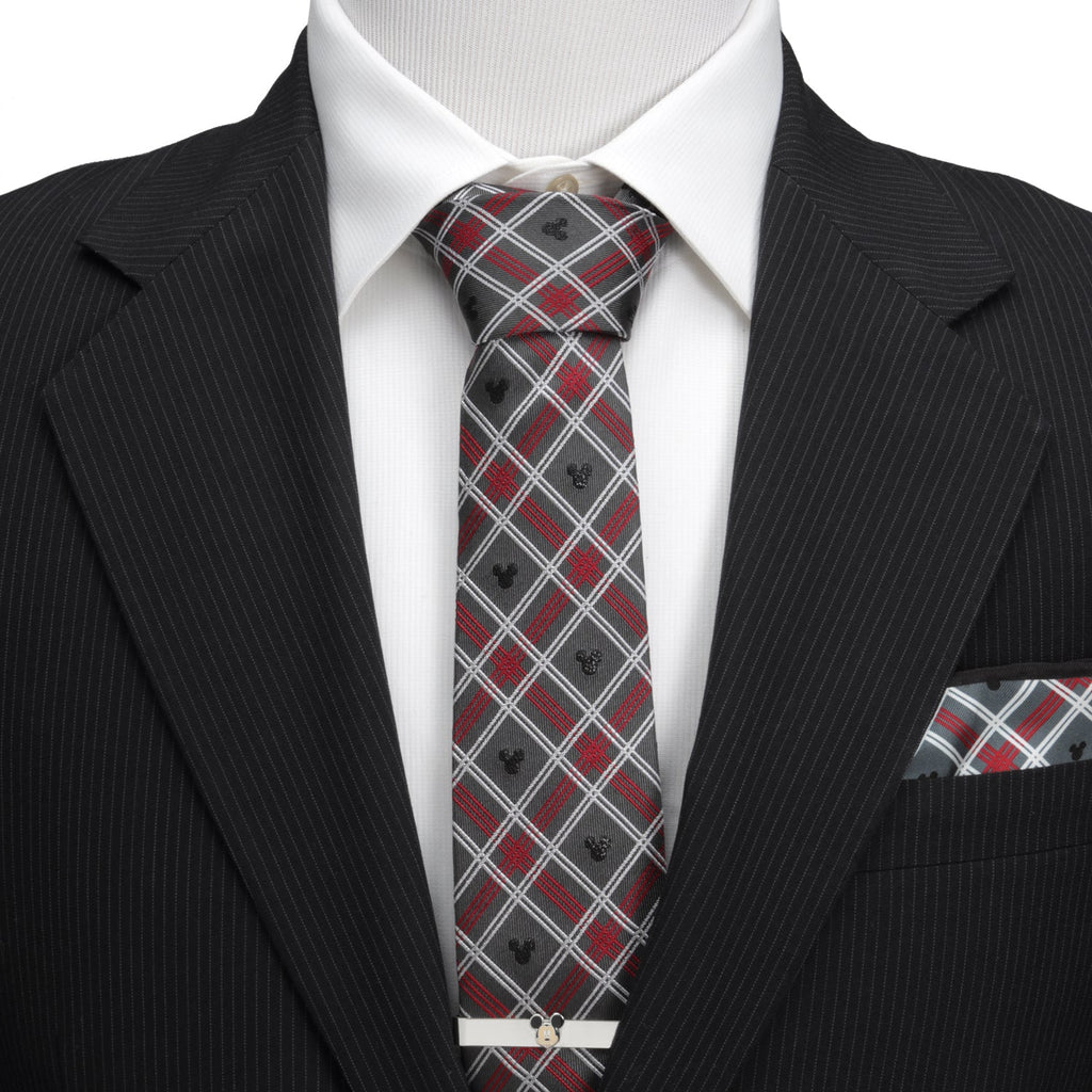 Disney Mickey Mouse Holiday Gray Plaid Silk Men's Tie - Image 2