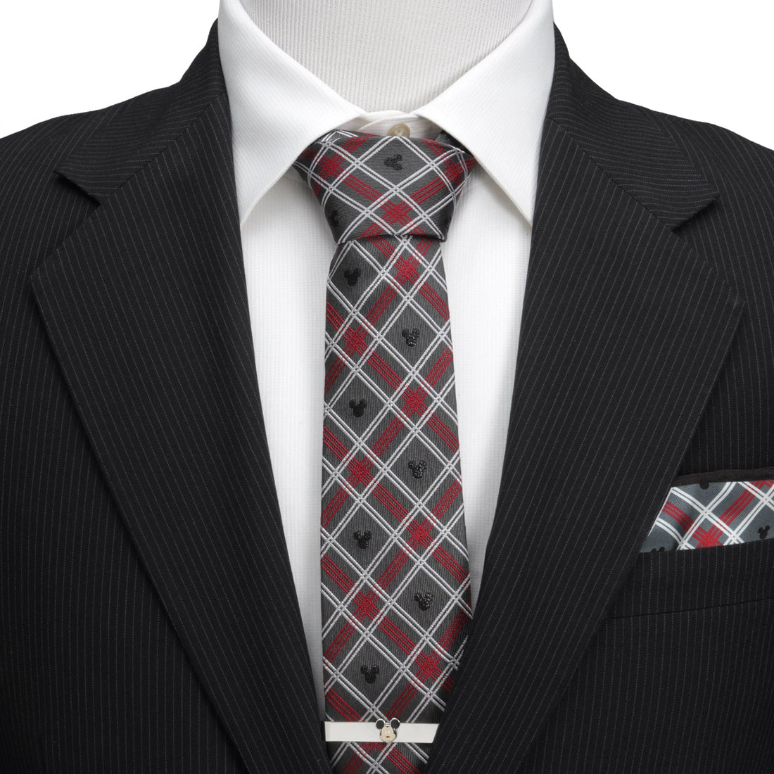 Disney Mickey Mouse Holiday Gray Plaid Silk Men's Tie - Image 2