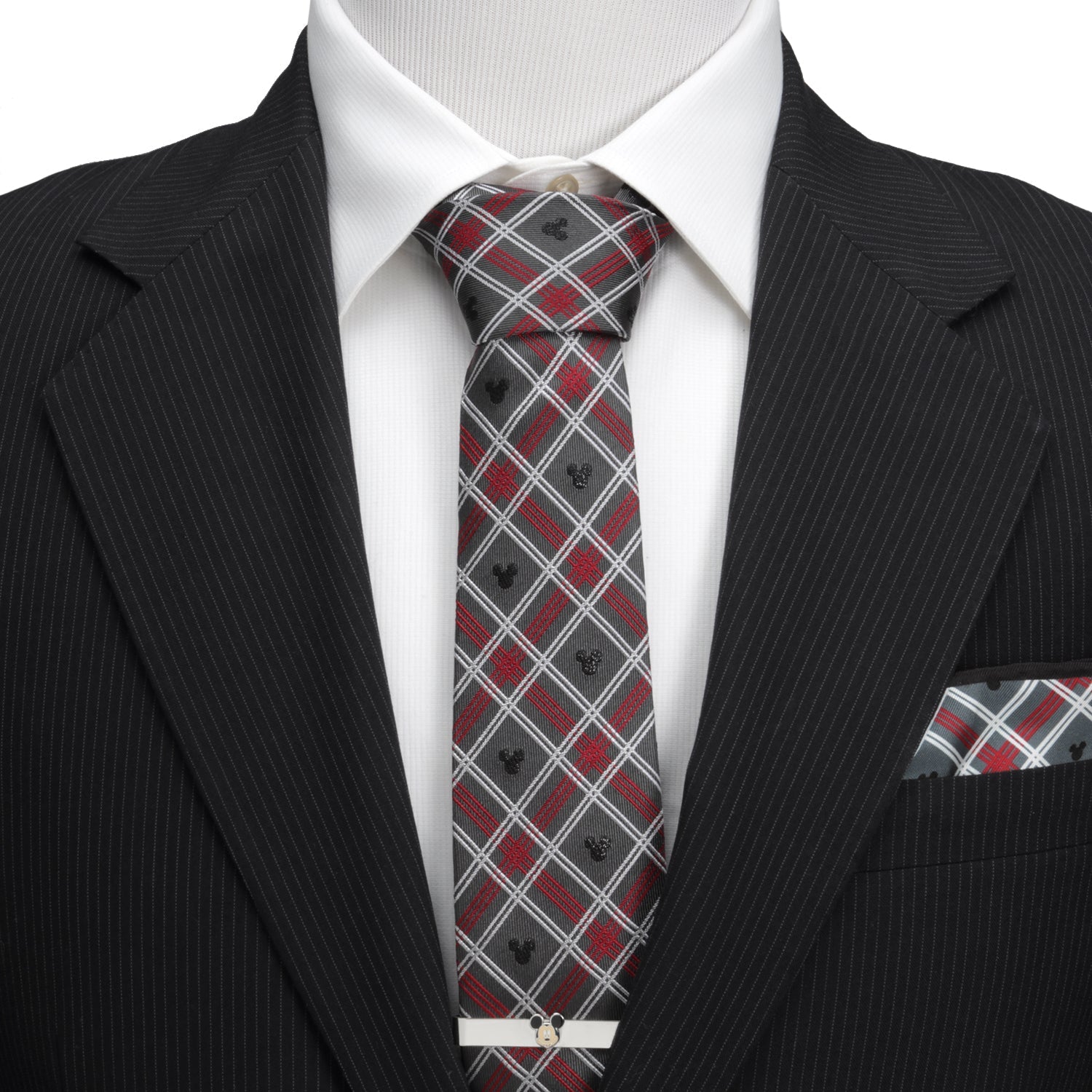 Disney Mickey Mouse Holiday Gray Plaid Silk Men's Tie - Image 2