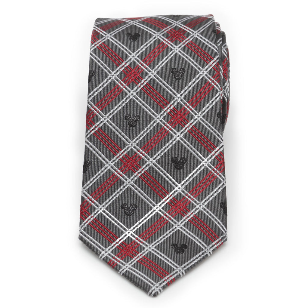 Disney Mickey Mouse Holiday Gray Plaid Silk Men's Tie - Image 3