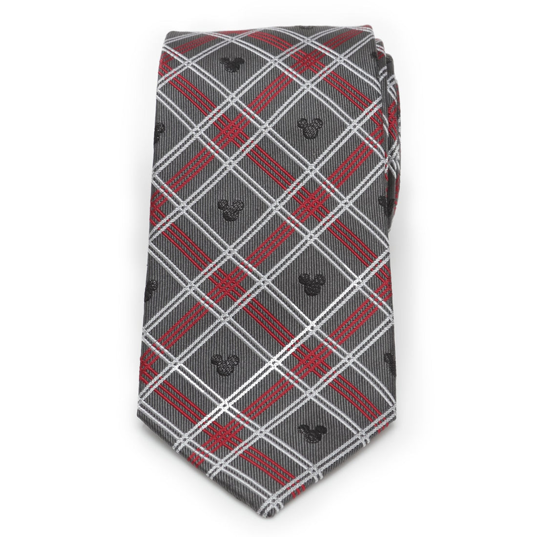Disney Mickey Mouse Holiday Gray Plaid Silk Men's Tie - Image 3