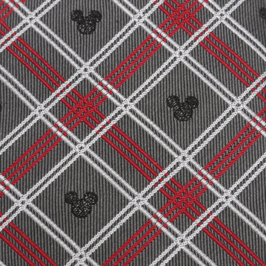 Disney Mickey Mouse Holiday Gray Plaid Silk Men's Tie - Image 5
