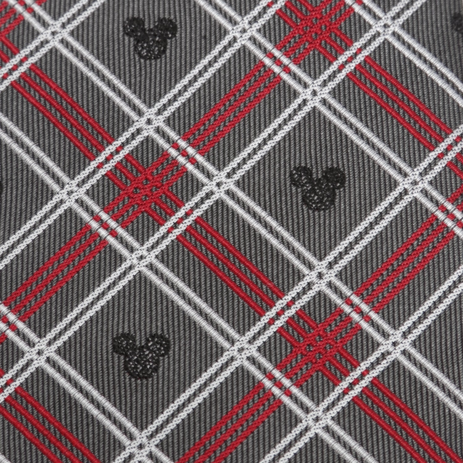 Disney Mickey Mouse Holiday Gray Plaid Silk Men's Tie - Image 5