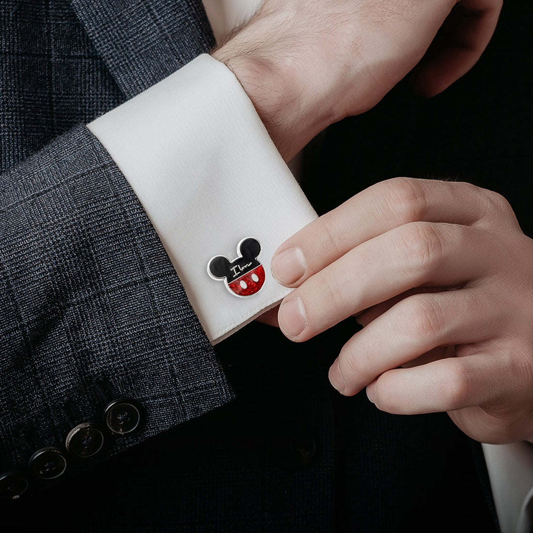 Disney Mickey and Minnie Mouse I Love Us Red Enamel Cufflinks - Image 5