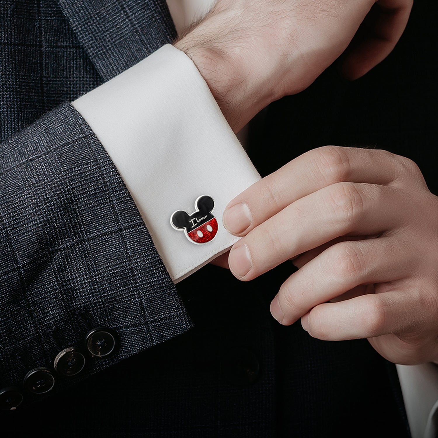 Disney Mickey and Minnie Mouse I Love Us Red Enamel Cufflinks - Image 5