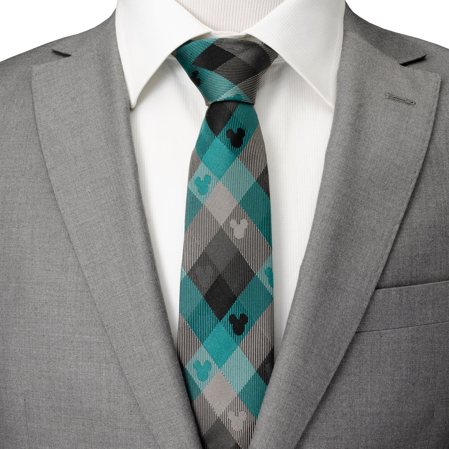 Disney Mickey Mouse Teal Plaid Silk Necktie - Image 2