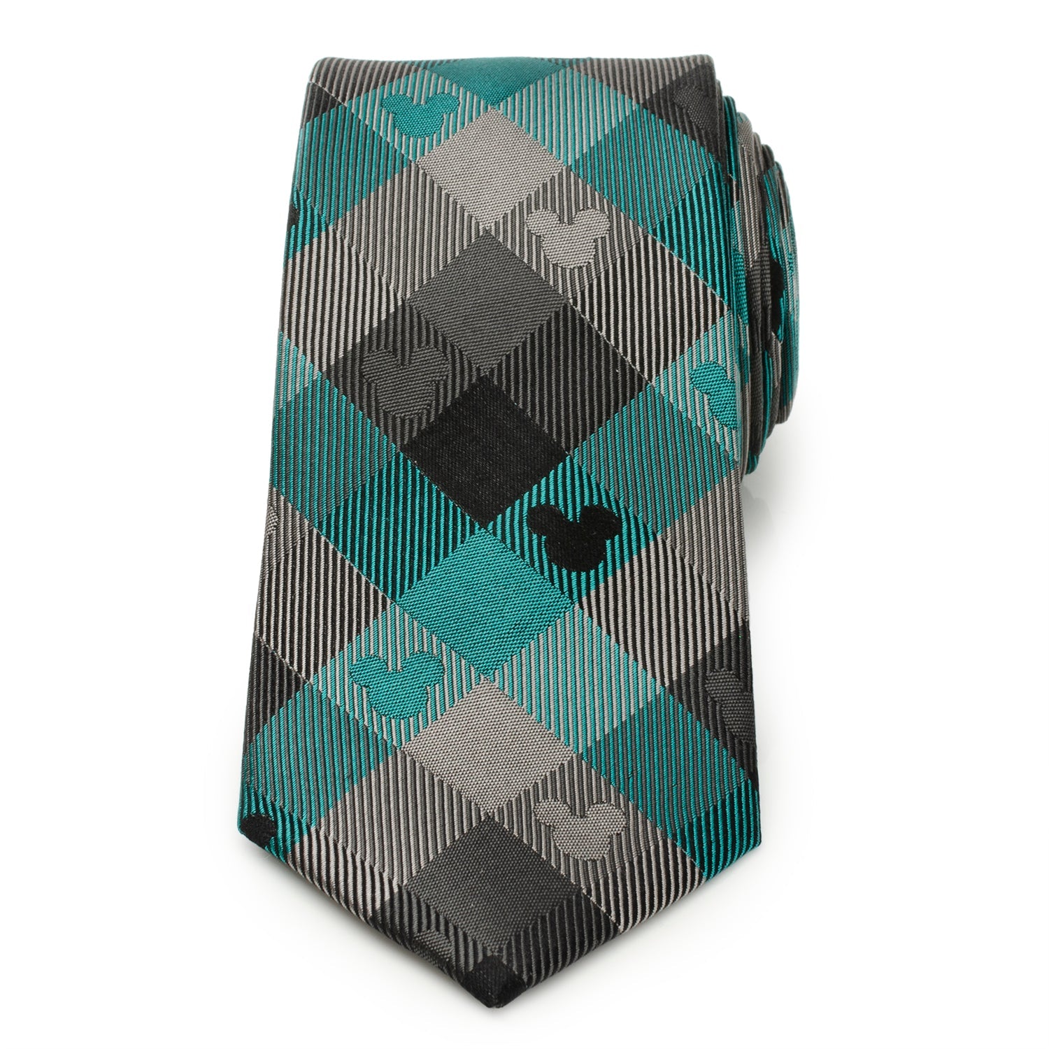 Disney Mickey Mouse Teal Plaid Silk Necktie - Image 3