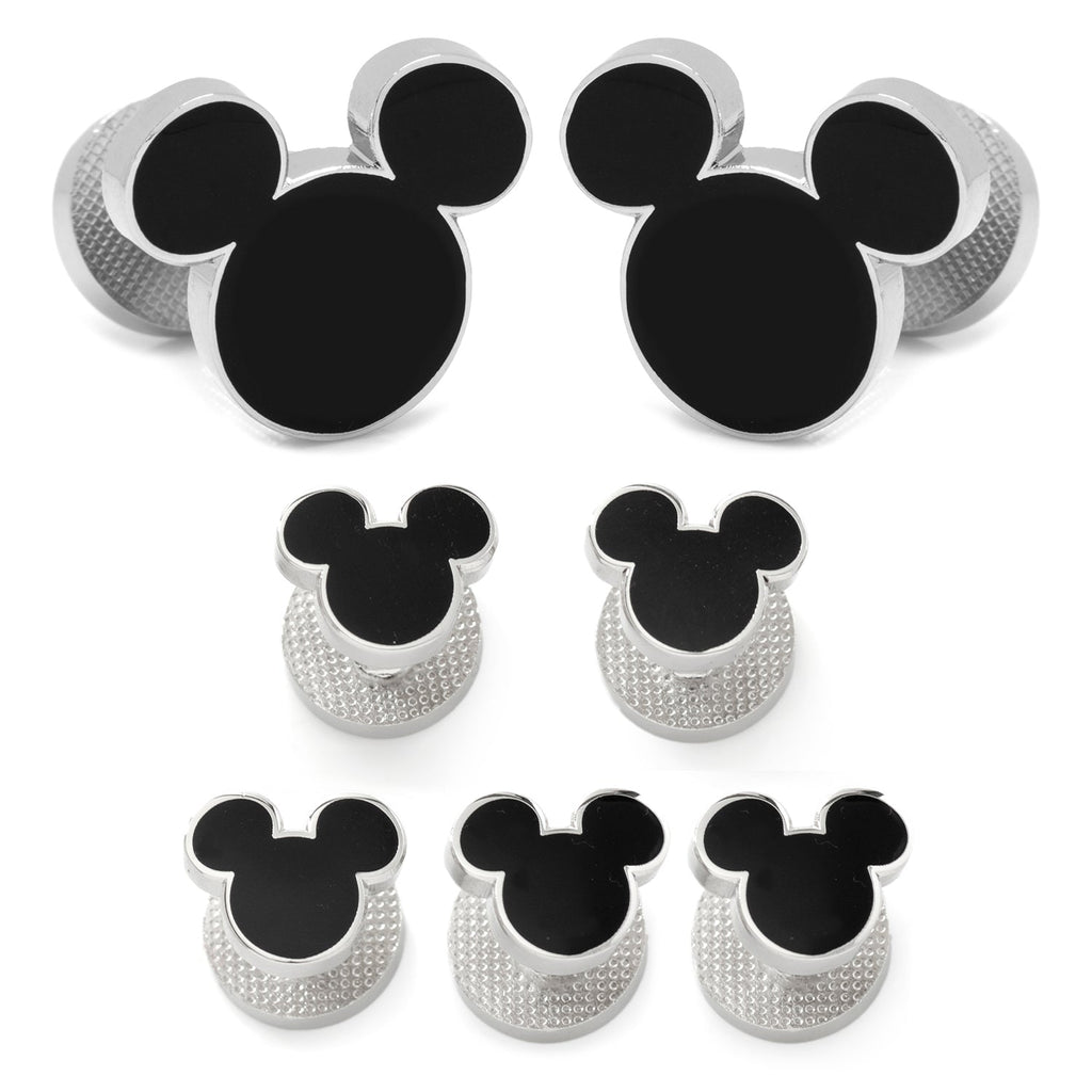 Disney Mickey Mouse icon stud and cufflink set in black enamel and silver-tone metal