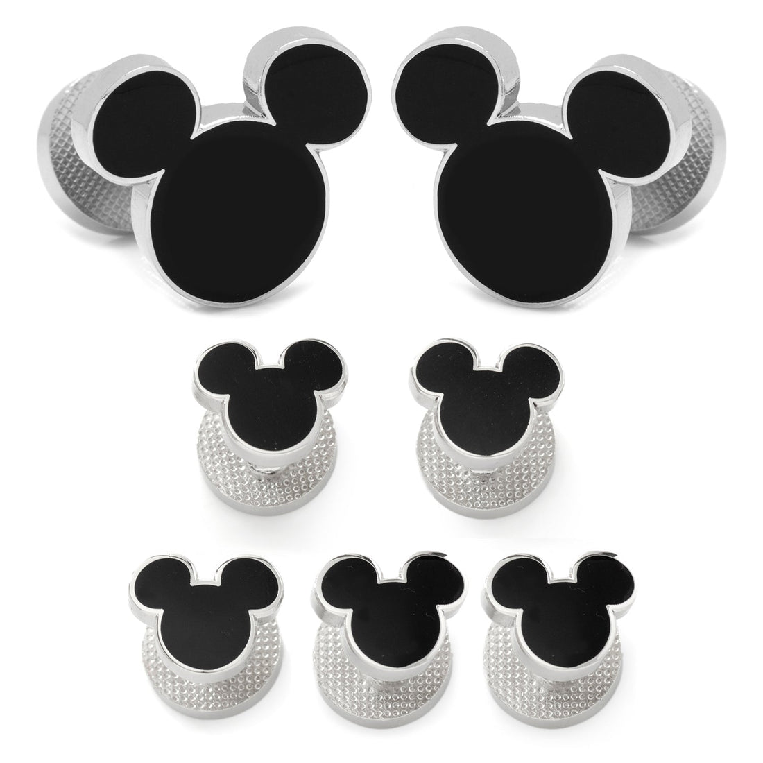 Disney Mickey Mouse icon stud and cufflink set in black enamel and silver-tone metal