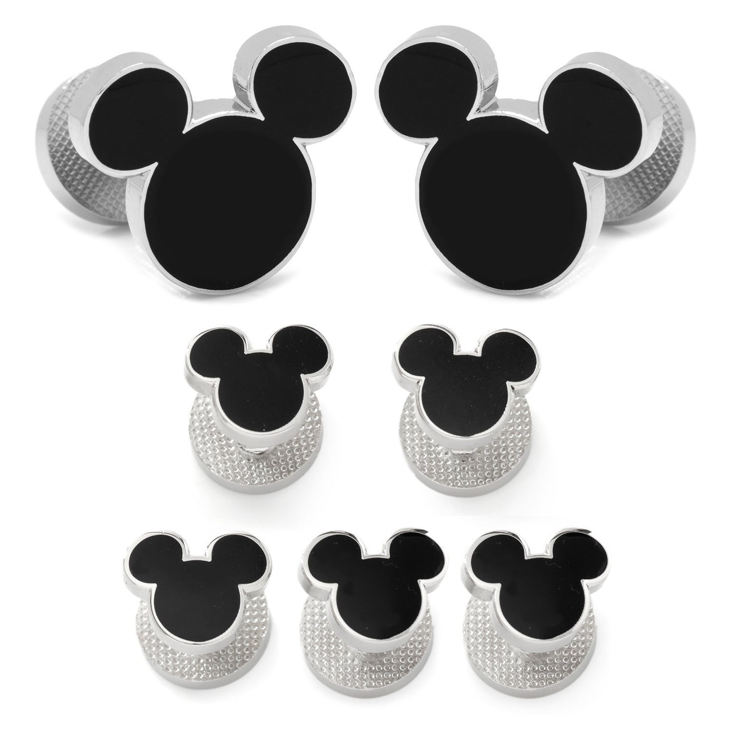 Disney Mickey Mouse icon stud and cufflink set in black enamel and silver-tone metal