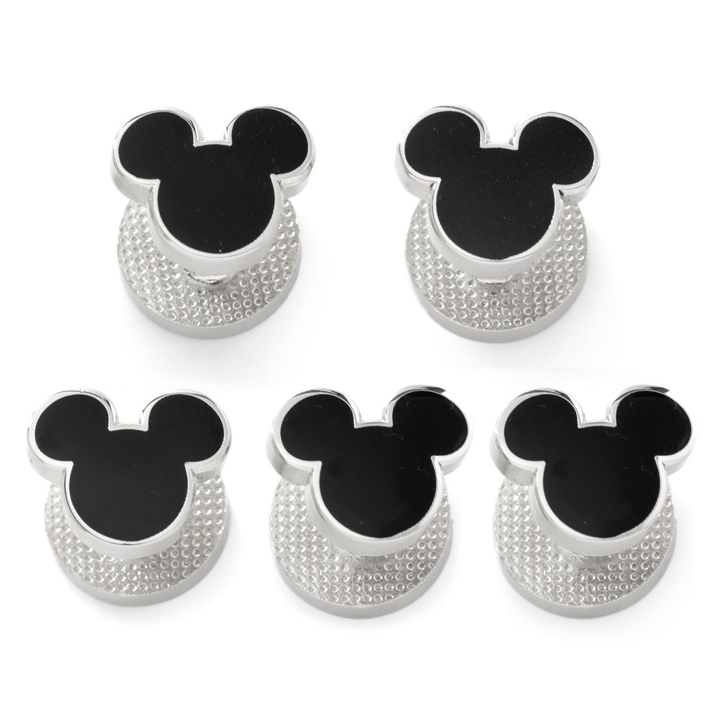 Set of five Disney Mickey Mouse head shaped button studs in silver and black enamel