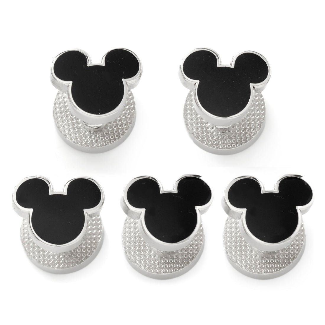 Set of five Disney Mickey Mouse head shaped button studs in silver and black enamel