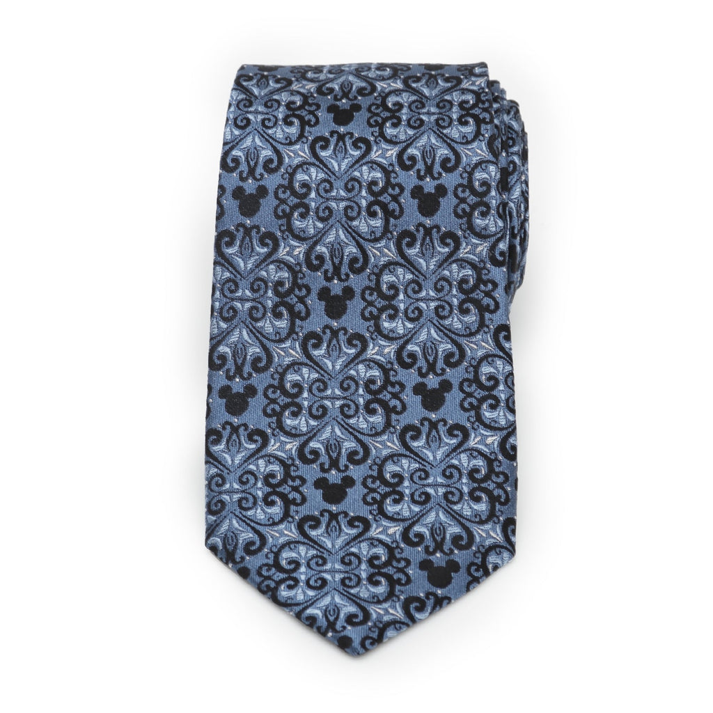 Blue Mickey Mouse Damask Pattern Silk Necktie - Image 3