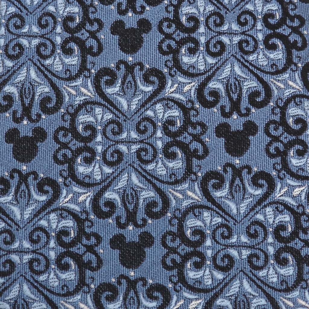 Blue Mickey Mouse Damask Pattern Silk Necktie - Image 4