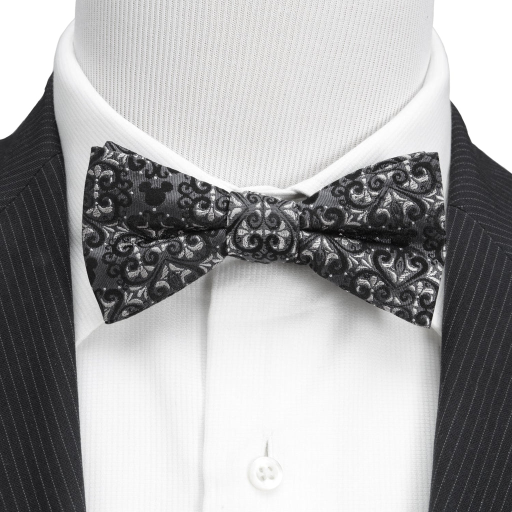 Disney Mickey Mouse Damask Pattern Silk Bow Tie Gray Black - Image 2