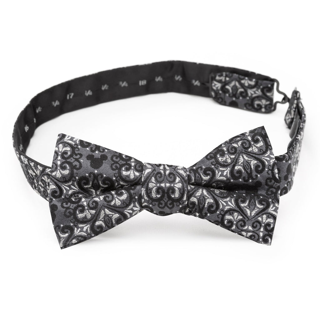 Disney Mickey Mouse Damask Pattern Silk Bow Tie Gray Black - Image 4