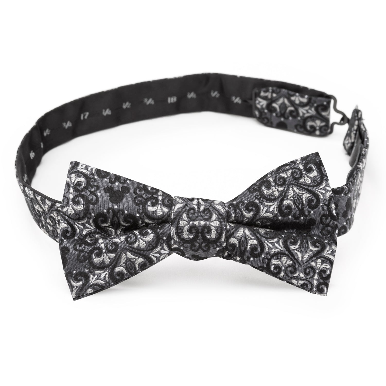 Disney Mickey Mouse Damask Pattern Silk Bow Tie Gray Black - Image 4