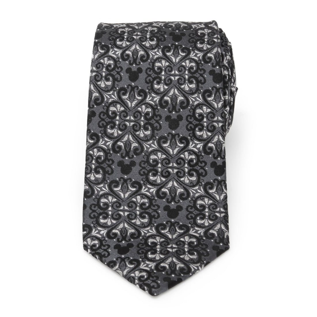 Disney Mickey Mouse Damask Tile Silk Tie in Gray and Silver - Image 3