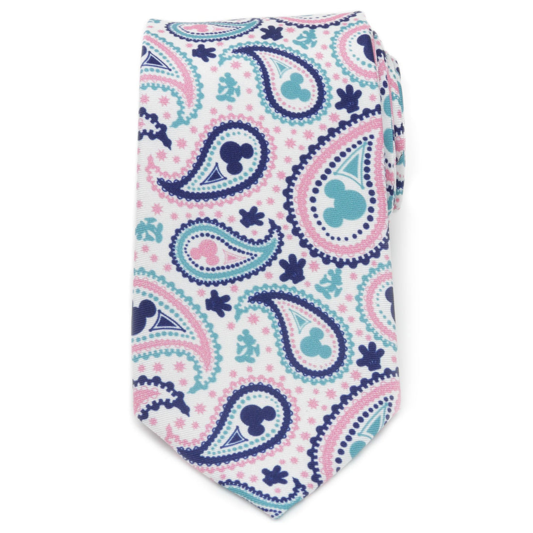 Mickey Mouse Paisley Slim Tie in Teal Navy and Pink Silk - Image 3