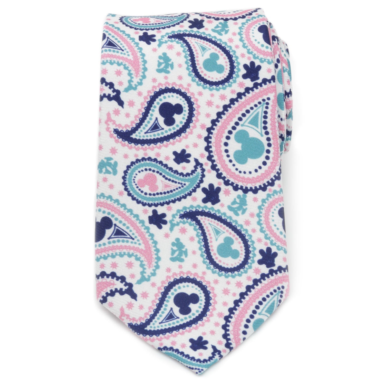 Mickey Mouse Paisley Slim Tie in Teal Navy and Pink Silk - Image 3