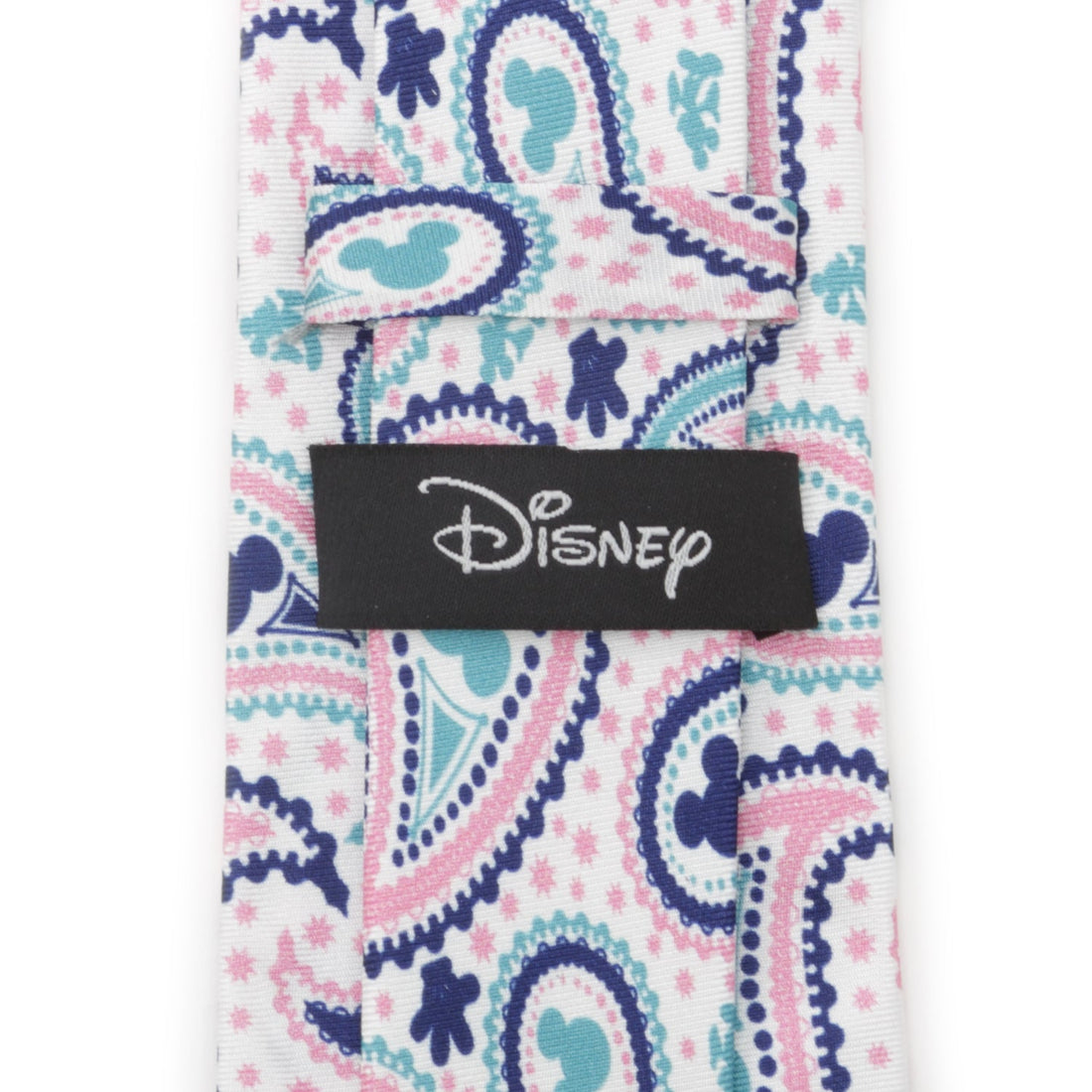 Mickey Mouse Paisley Slim Tie in Teal Navy and Pink Silk - Image 4