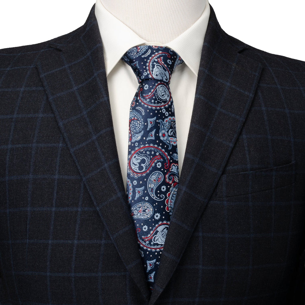 Disney Mickey Mouse Paisley Print Silk Tie in Navy and Blue - Image 2