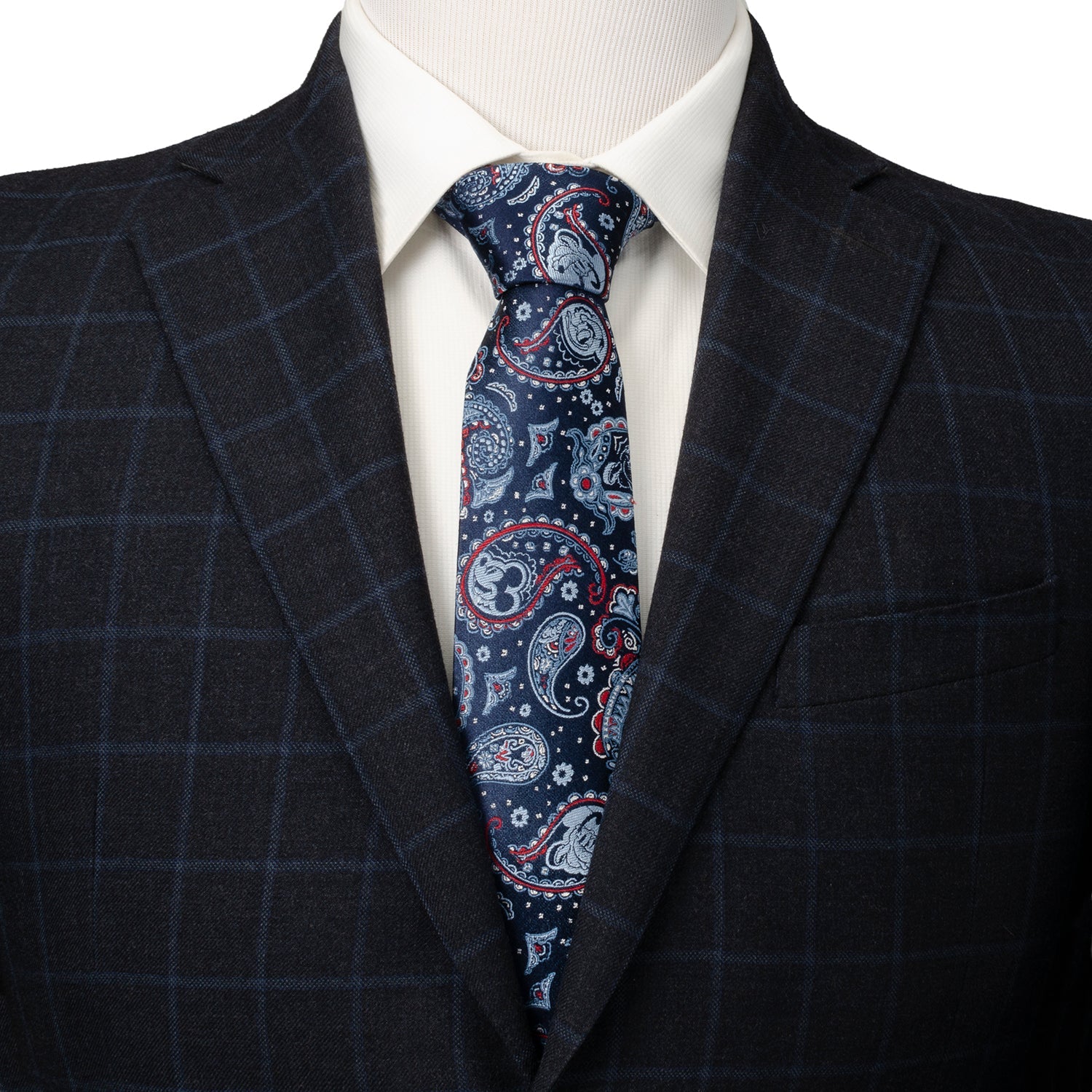 Disney Mickey Mouse Paisley Print Silk Tie in Navy and Blue - Image 2