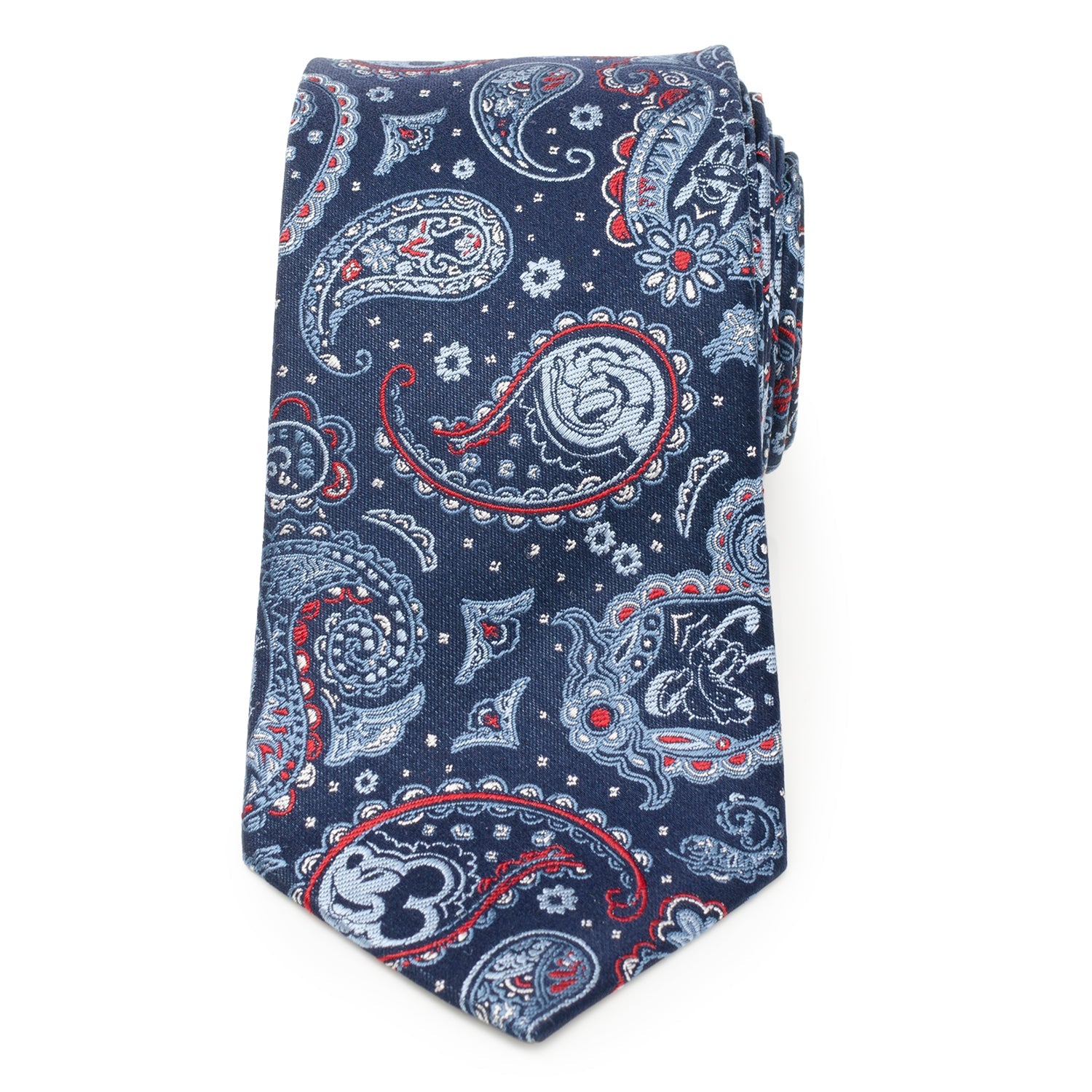 Disney Mickey Mouse Paisley Print Silk Tie in Navy and Blue - Image 3