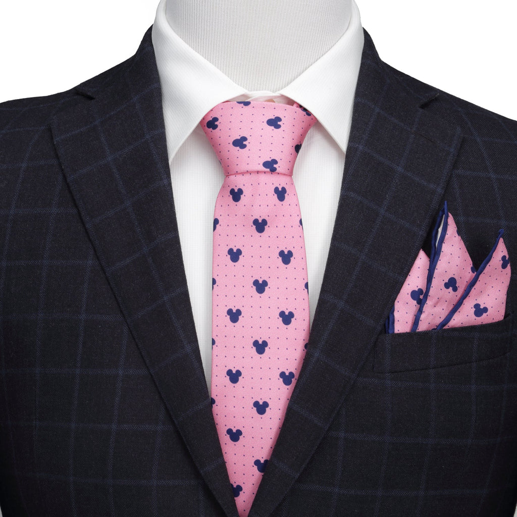 Mickey Mouse Dot Print Silk Necktie in Pink and Navy - Image 2