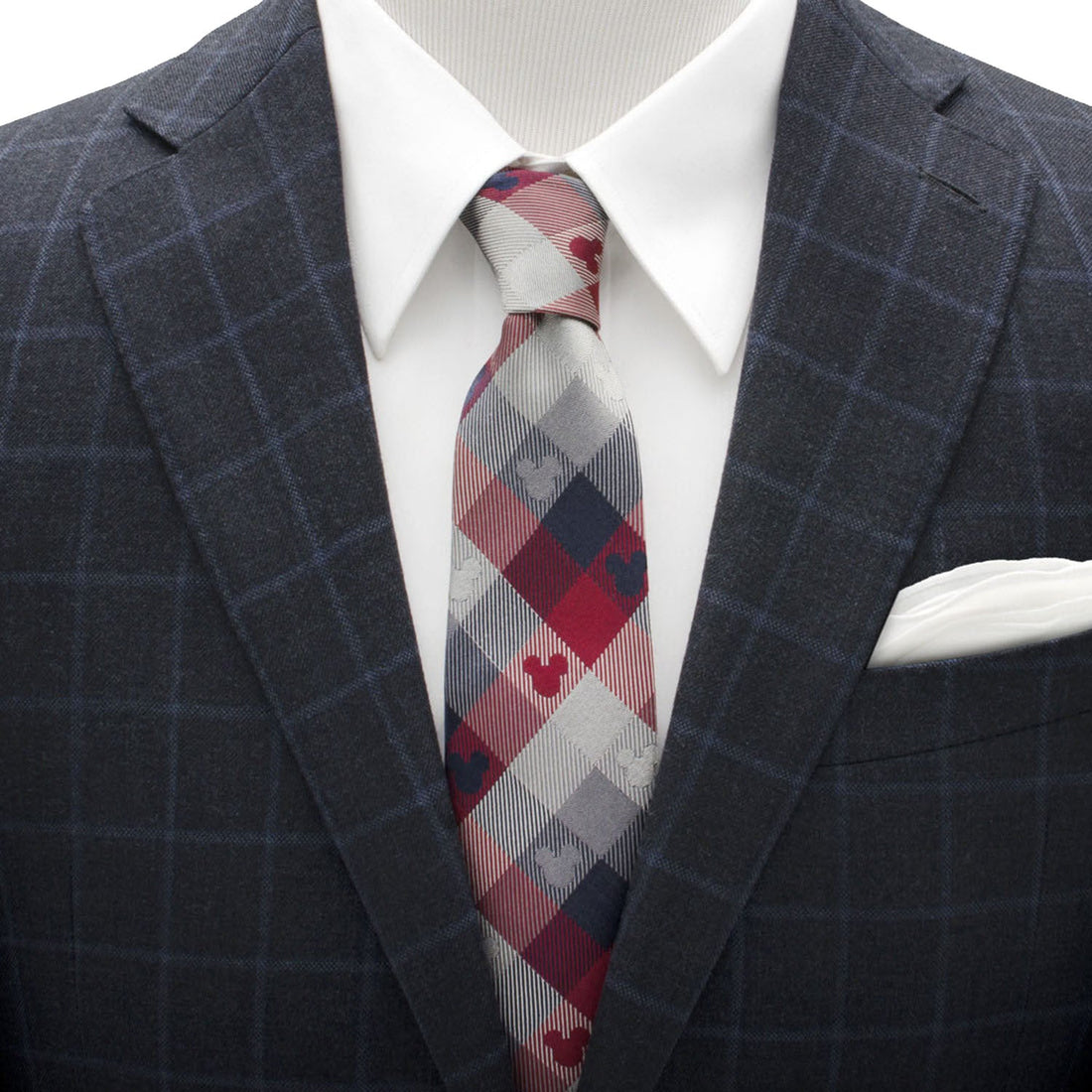 Disney Mickey Mouse Plaid Tie in Red and Blue - Image 2