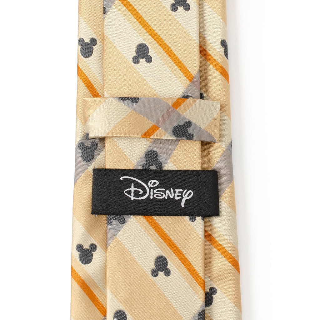 Mickey Mouse Silhouette Tan Plaid Silk Necktie