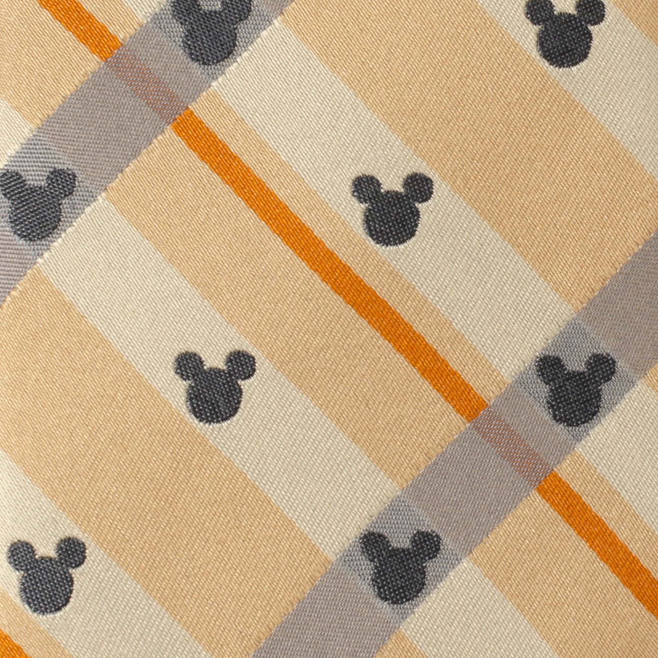 Mickey Mouse Silhouette Tan Plaid Silk Necktie