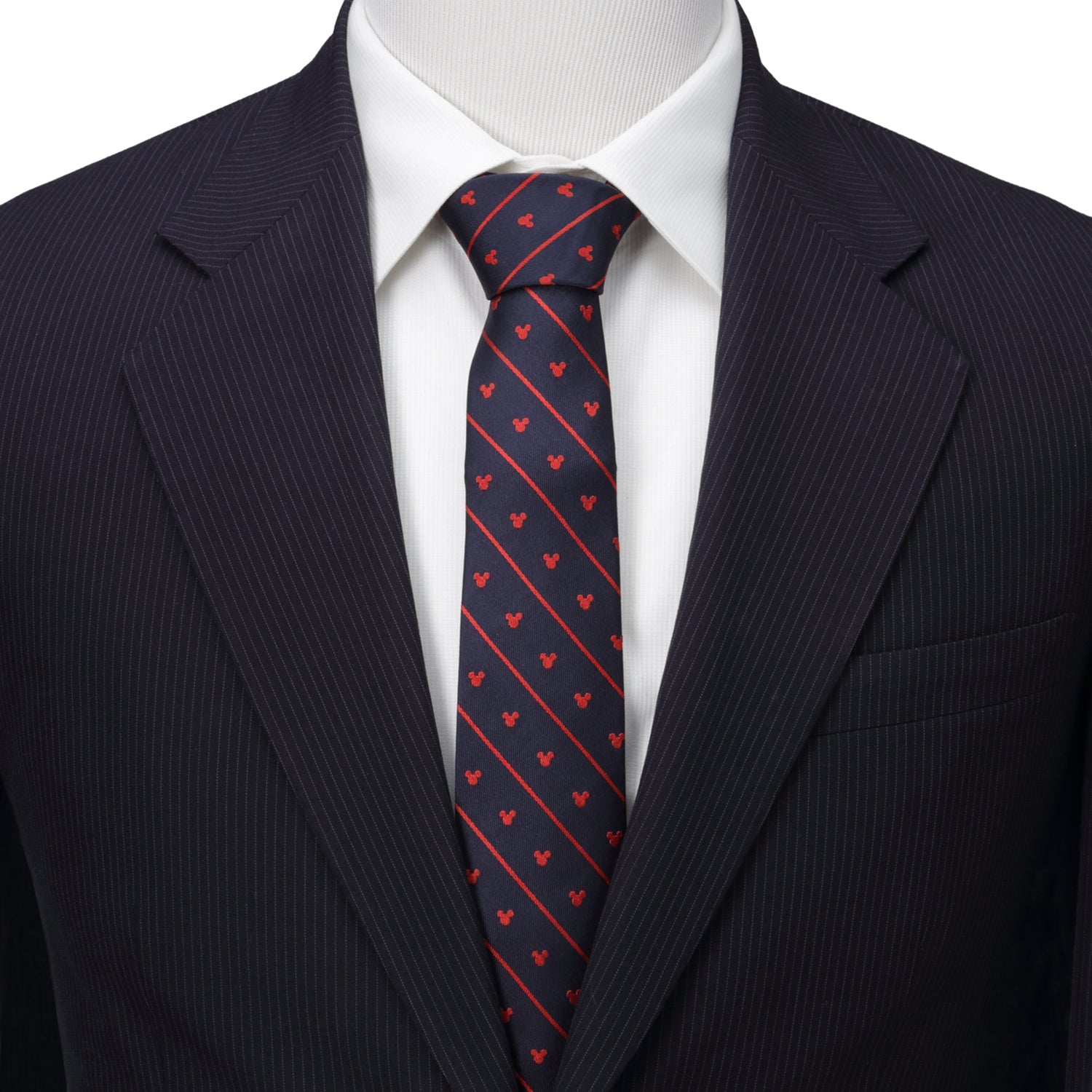 Disney Mickey Mouse Navy and Red Pinstripe Necktie - Image 2
