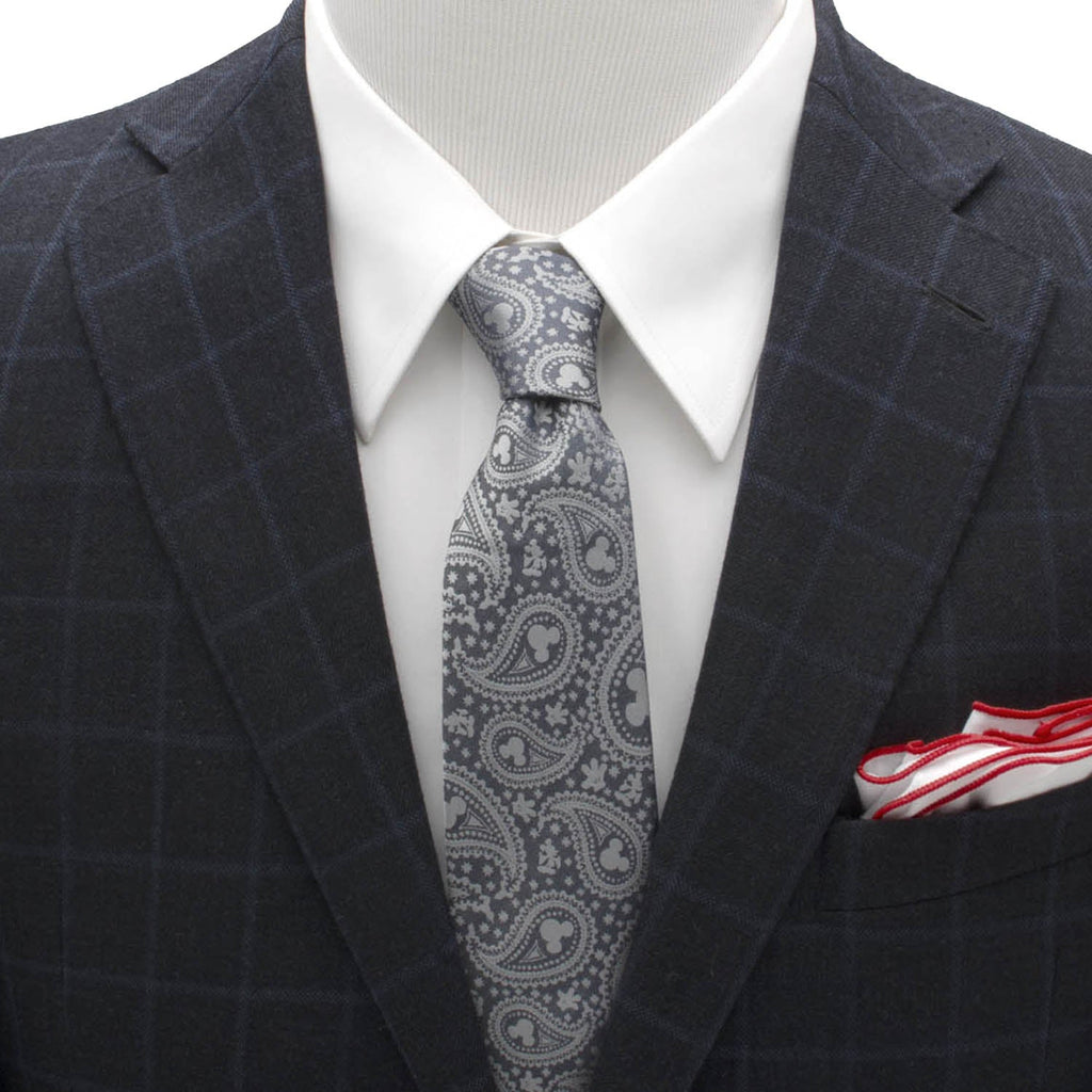 Disney Mickey Mouse Gray Paisley Silk Slim Necktie - Image 2