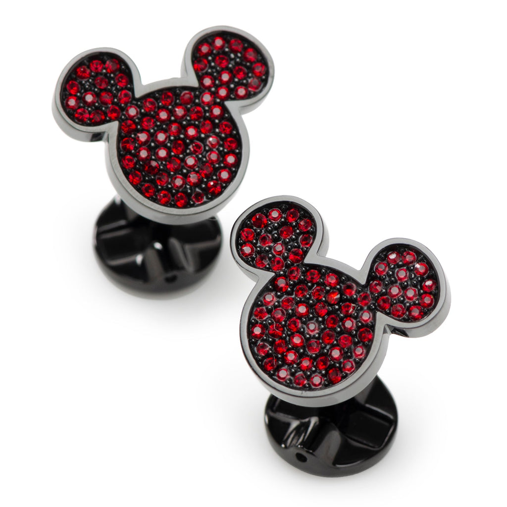 Disney Mickey Mouse Maroon Crystal Cufflinks in Black Stainless - Image 2