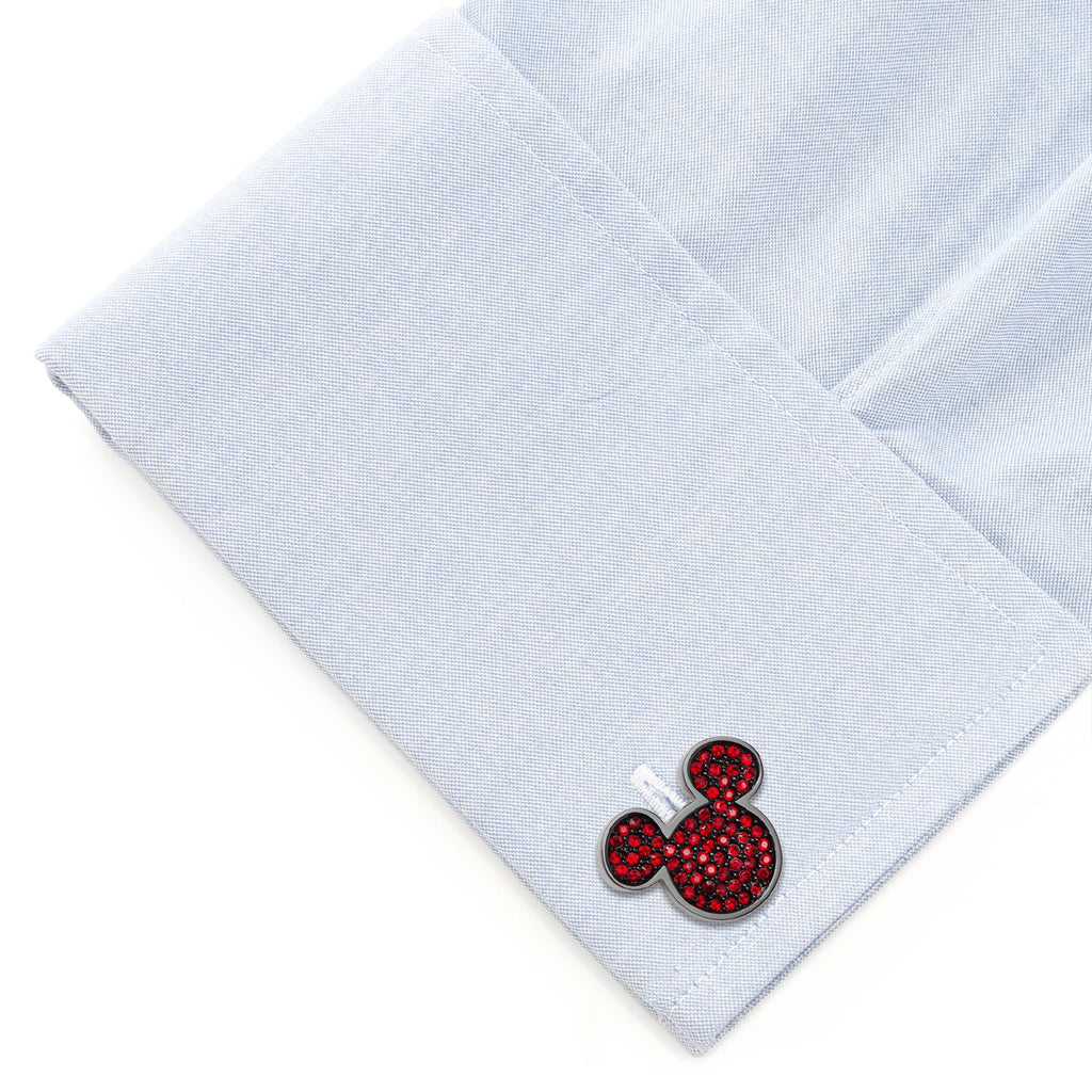 Disney Mickey Mouse Maroon Crystal Cufflinks in Black Stainless - Image 3