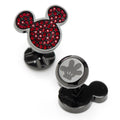 A pair of Disney Mickey Mouse shaped cufflinks with maroon crystals set in black stainless steel
