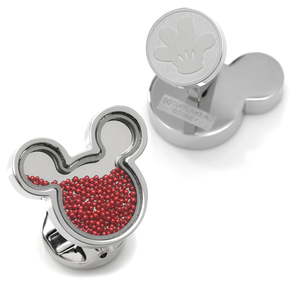Mickey Mouse Silhouette Red Caviar Bead Cufflinks in Silver - Image 2