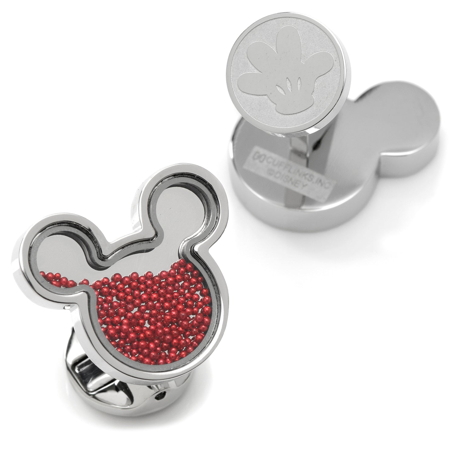 Mickey Mouse Silhouette Red Caviar Bead Cufflinks in Silver - Image 2