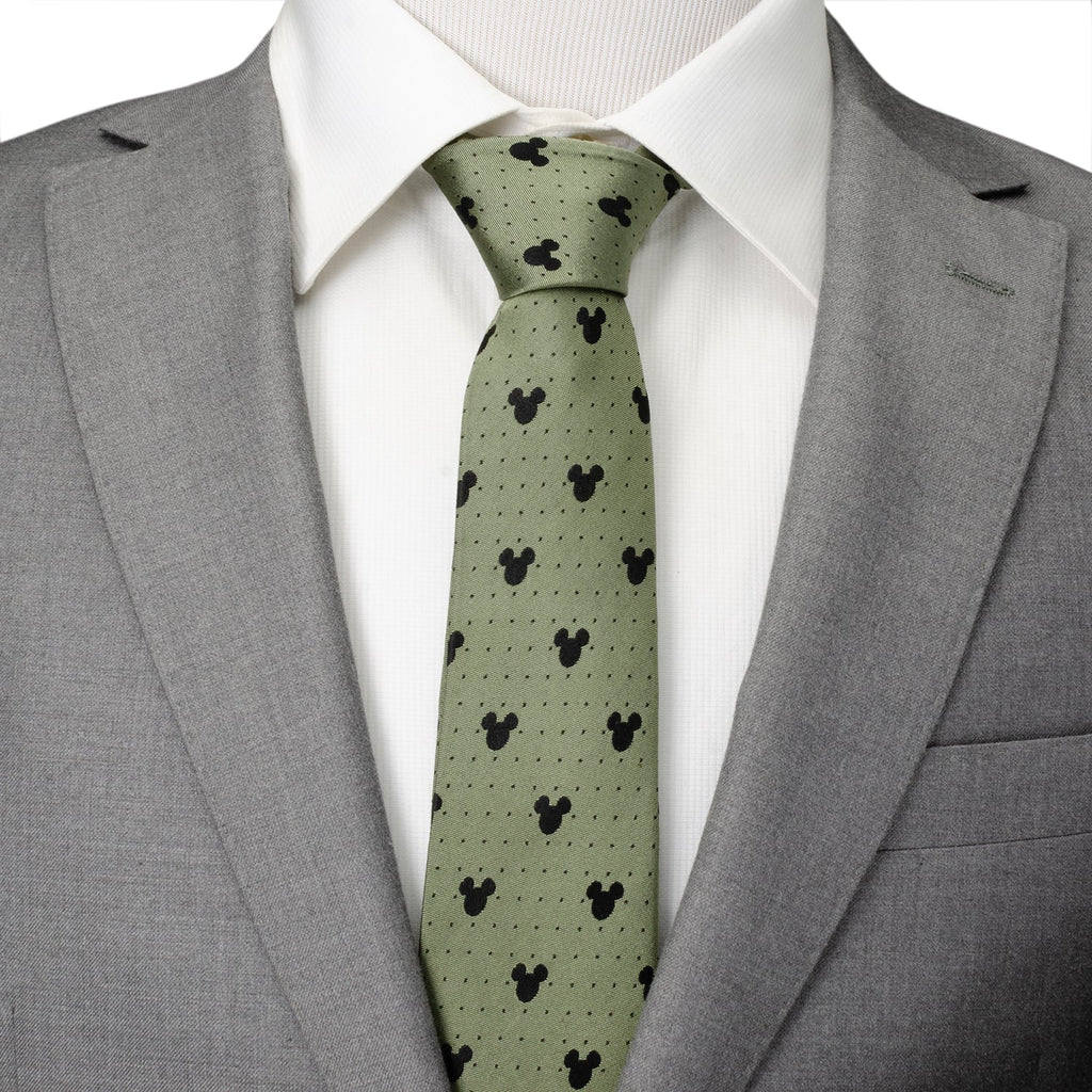 Mickey Mouse Silhouette Dot Silk Tie in Earthy Green - Image 2