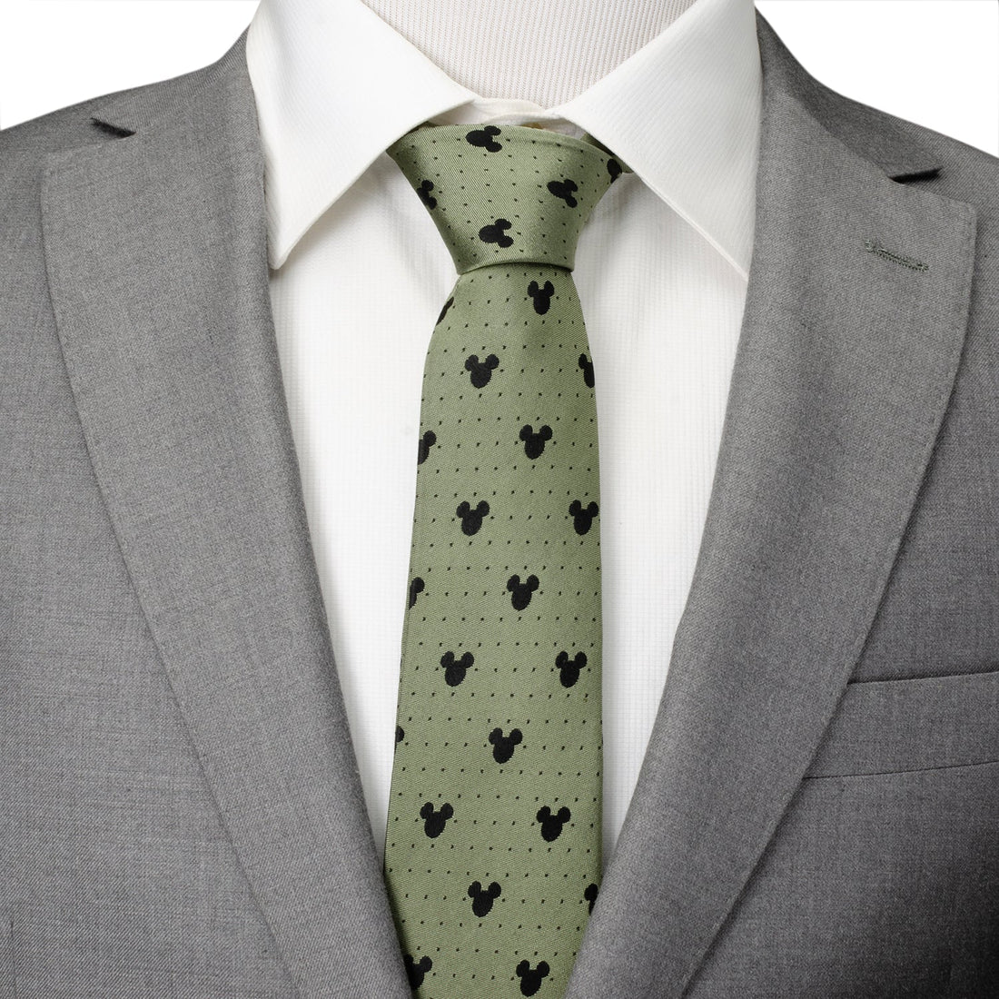 Mickey Mouse Silhouette Dot Silk Tie in Earthy Green - Image 2