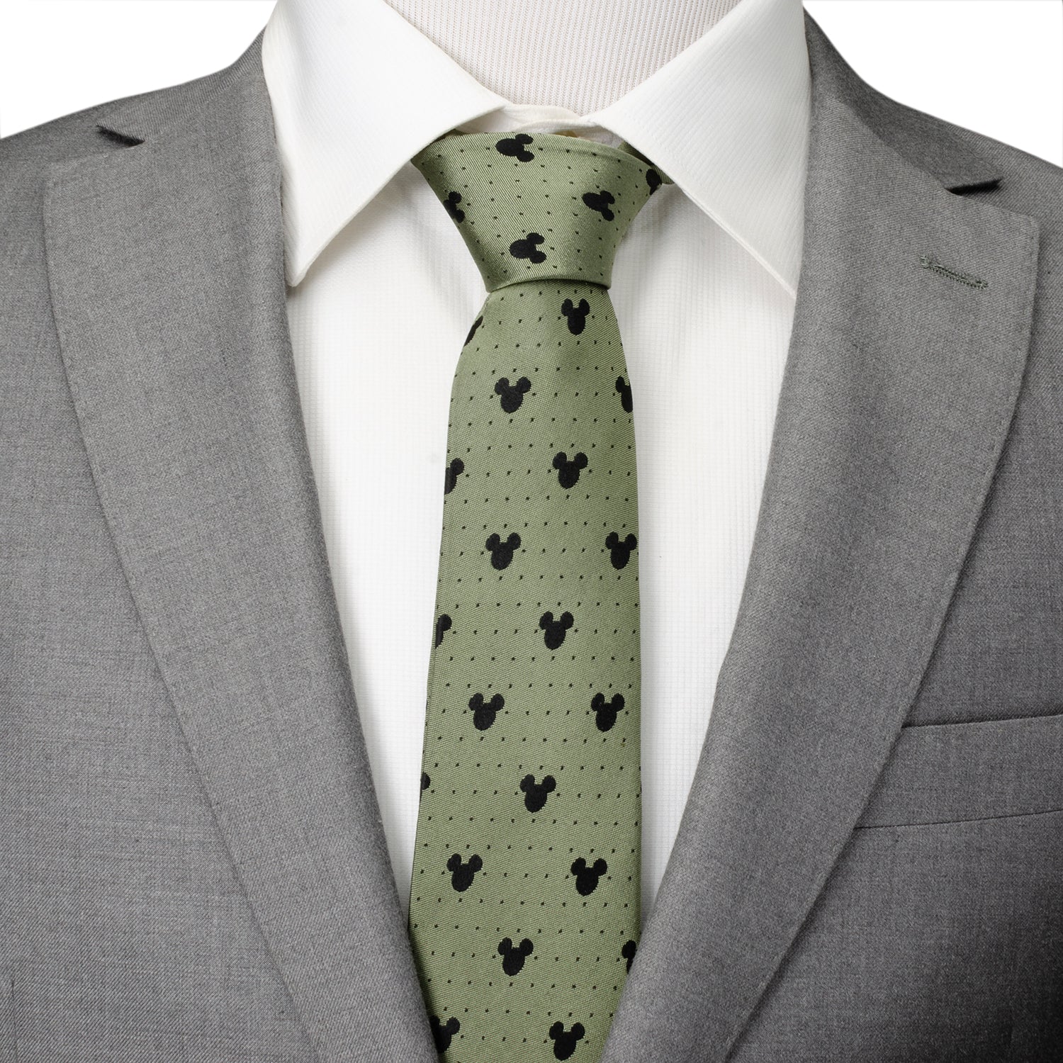 Mickey Mouse Silhouette Dot Silk Tie in Earthy Green - Image 2