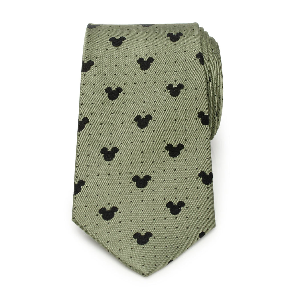 Mickey Mouse Silhouette Dot Silk Tie in Earthy Green - Image 3