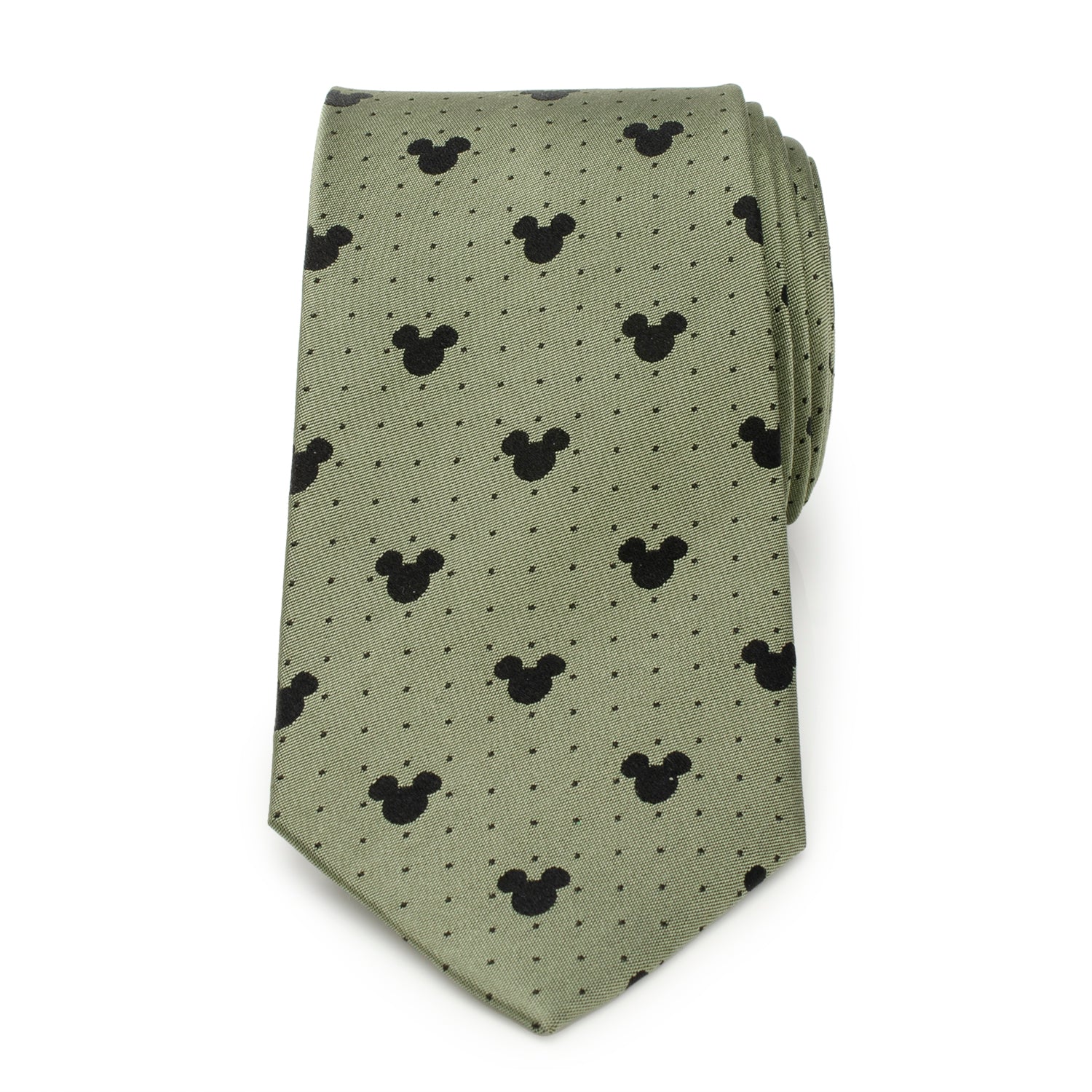 Mickey Mouse Silhouette Dot Silk Tie in Earthy Green - Image 3