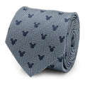 Navy and sky blue herringbone necktie with small Mickey Mouse head icons