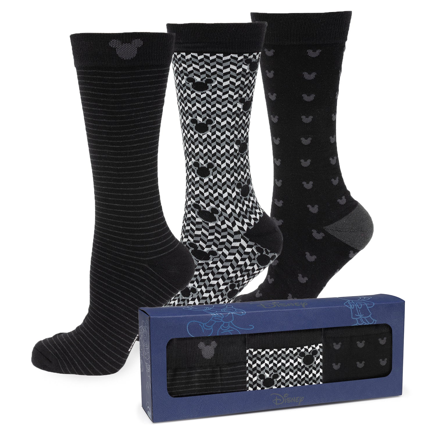 Mickey Mouse Black Patterned Sock Gift Set with Lapel Pin - Image 2